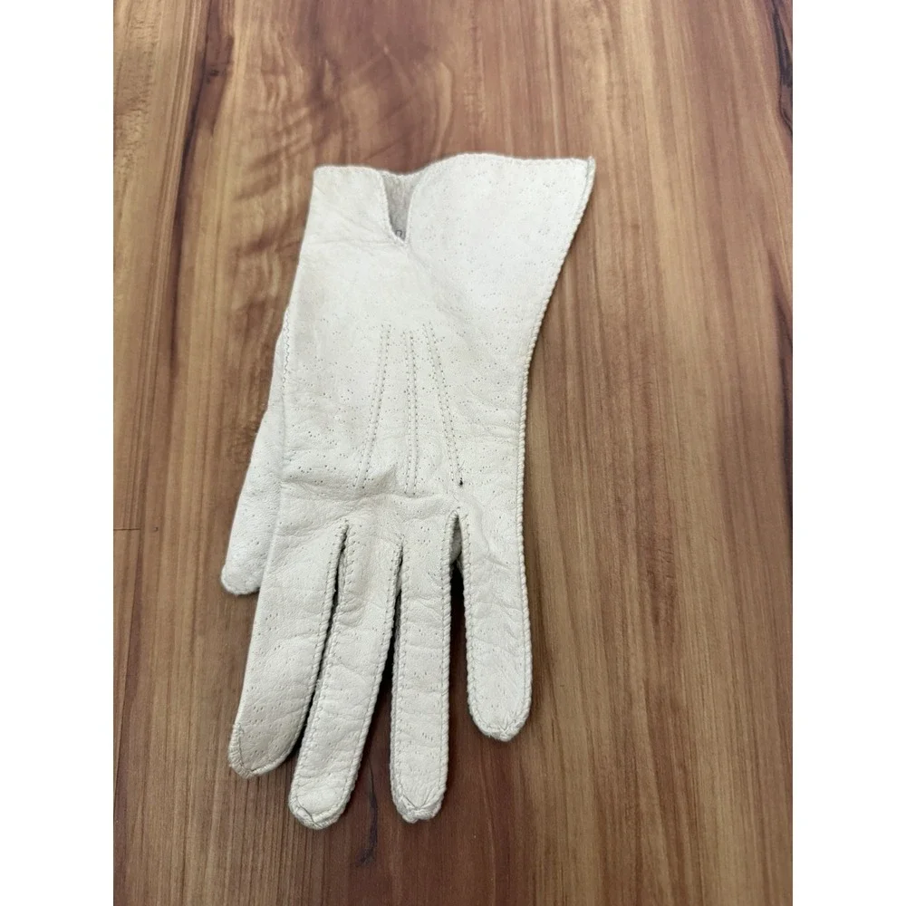 VTG Deerskin Soft Leather Gloves Winter White Cream Sz 7 Washable Top‎ Stitching